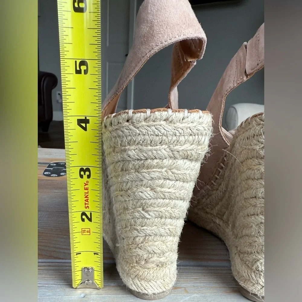 Joie SIZE 37 Nude Pink Suede Women's Slingback Espadrille Platform Wedge Sandals
